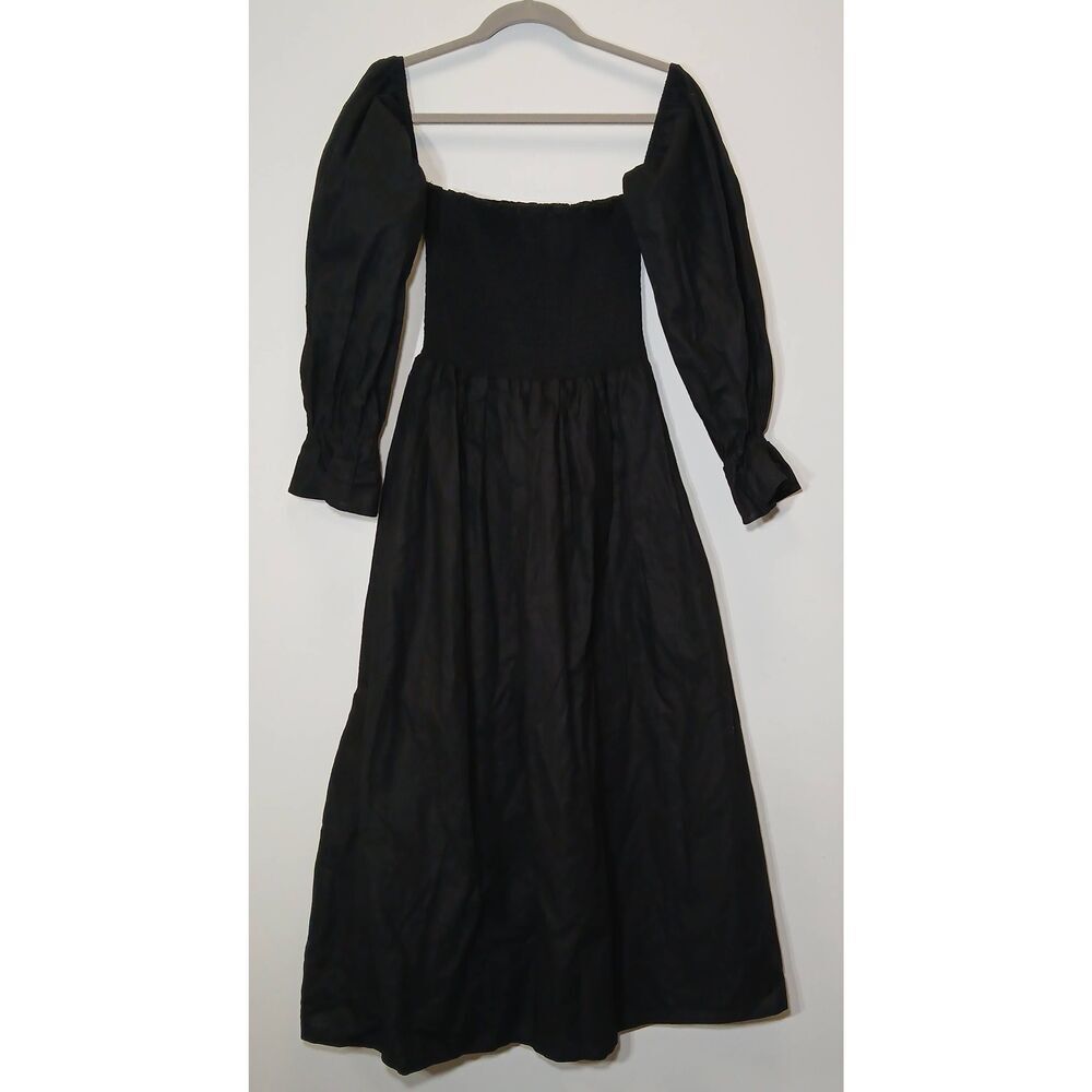 Petal & pup womens large linen cotton maxi dress long black smocked square neck